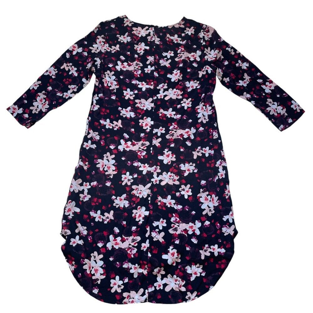 Amour Vert 100% Silk Floral Mini Shift Dress Black XS - Picture 2 of 8